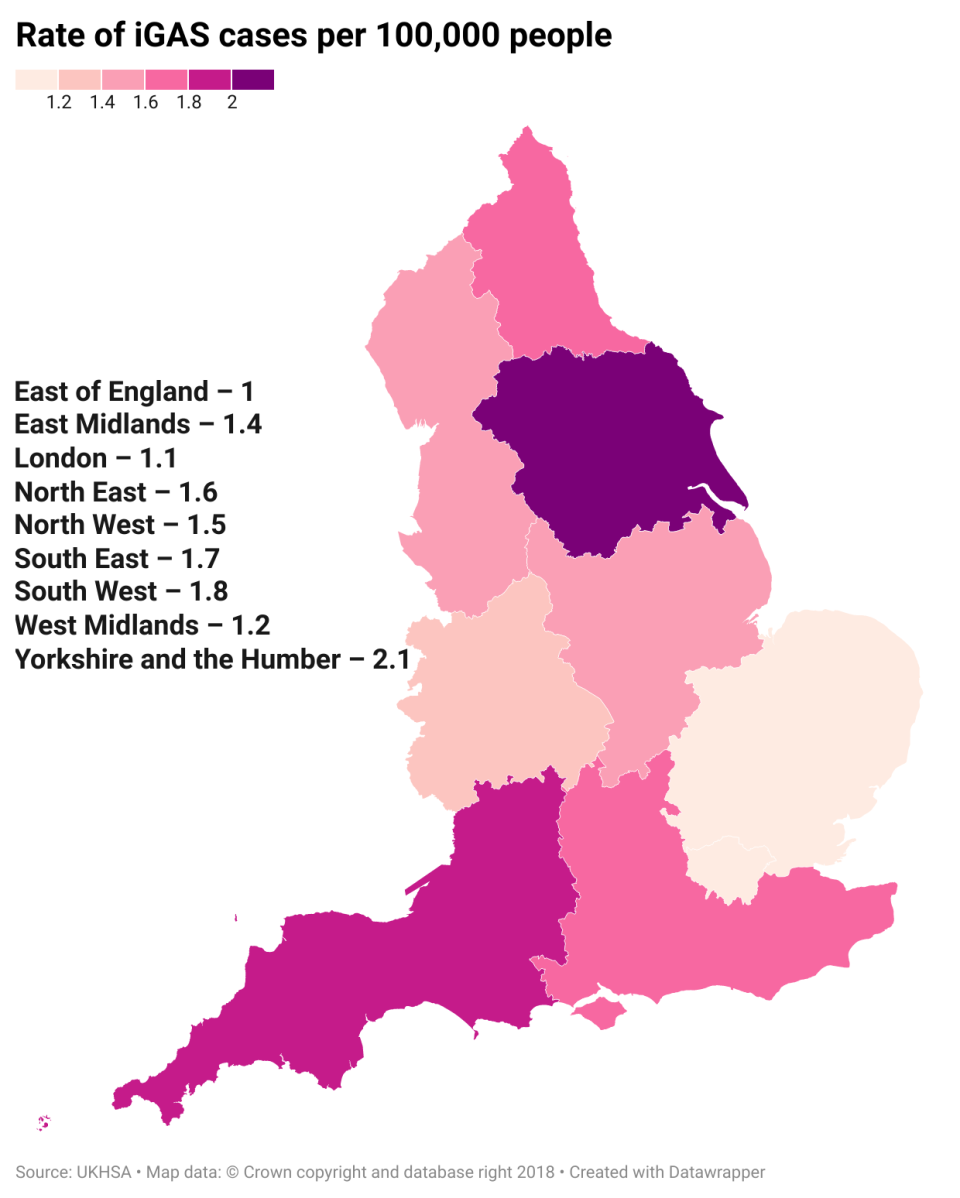 Yorkshire and the Humber has the highest rate of iGAS infections in England. (Yahoo)