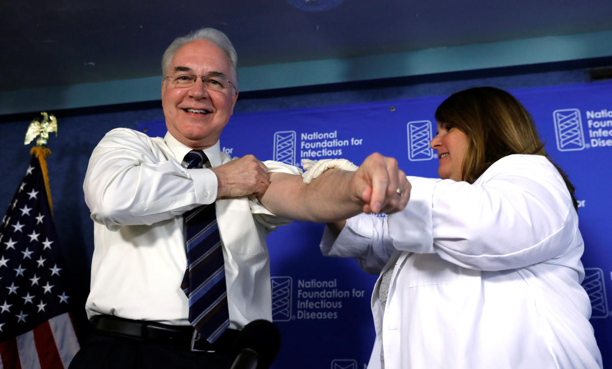 In his final days as Secretary of Health and Human Services, Tom Price got a flu shot and cut outreach to get people to sign up for health insurance. (Reuters/Kevin Lamarque)