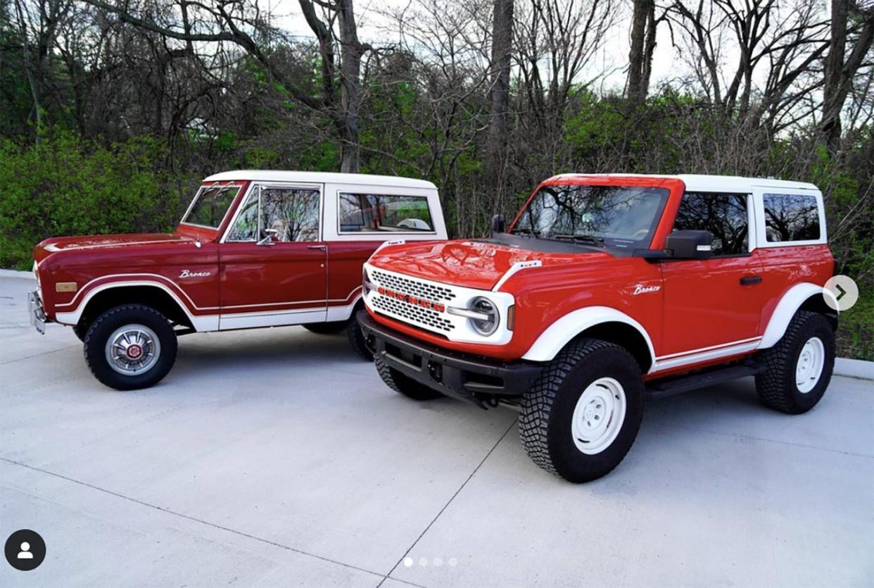 Jack White's white-striped Ford Broncos.