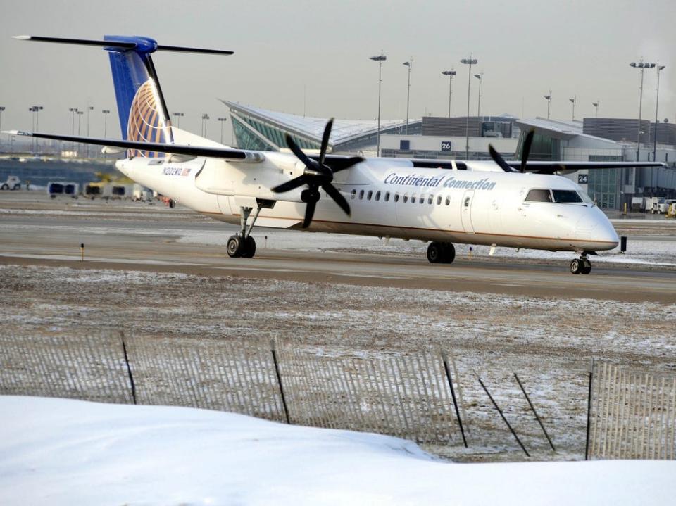 A Bombardier Dash 8 Q400 turboprop aircraft.