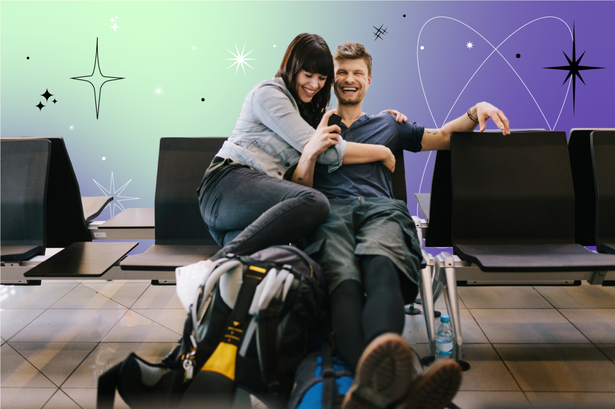 Couple in Airport departure lounge