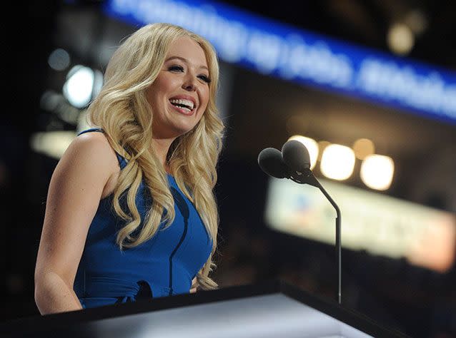 Tiffany Trump takes to the stage to priase her billionaire father. Source: PA