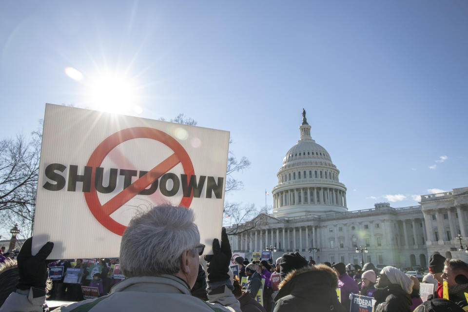 Government shutdown protests include this rally against a partial government shutdown at a protest hosted by the National Air Traffic Controllers Association (NATCA) on Capitol Hill in Washington, D.C., U.S., on Thursday, Jan. 10, 2019. (Photo: Alex Wroblewski/Bloomberg via Getty Images)