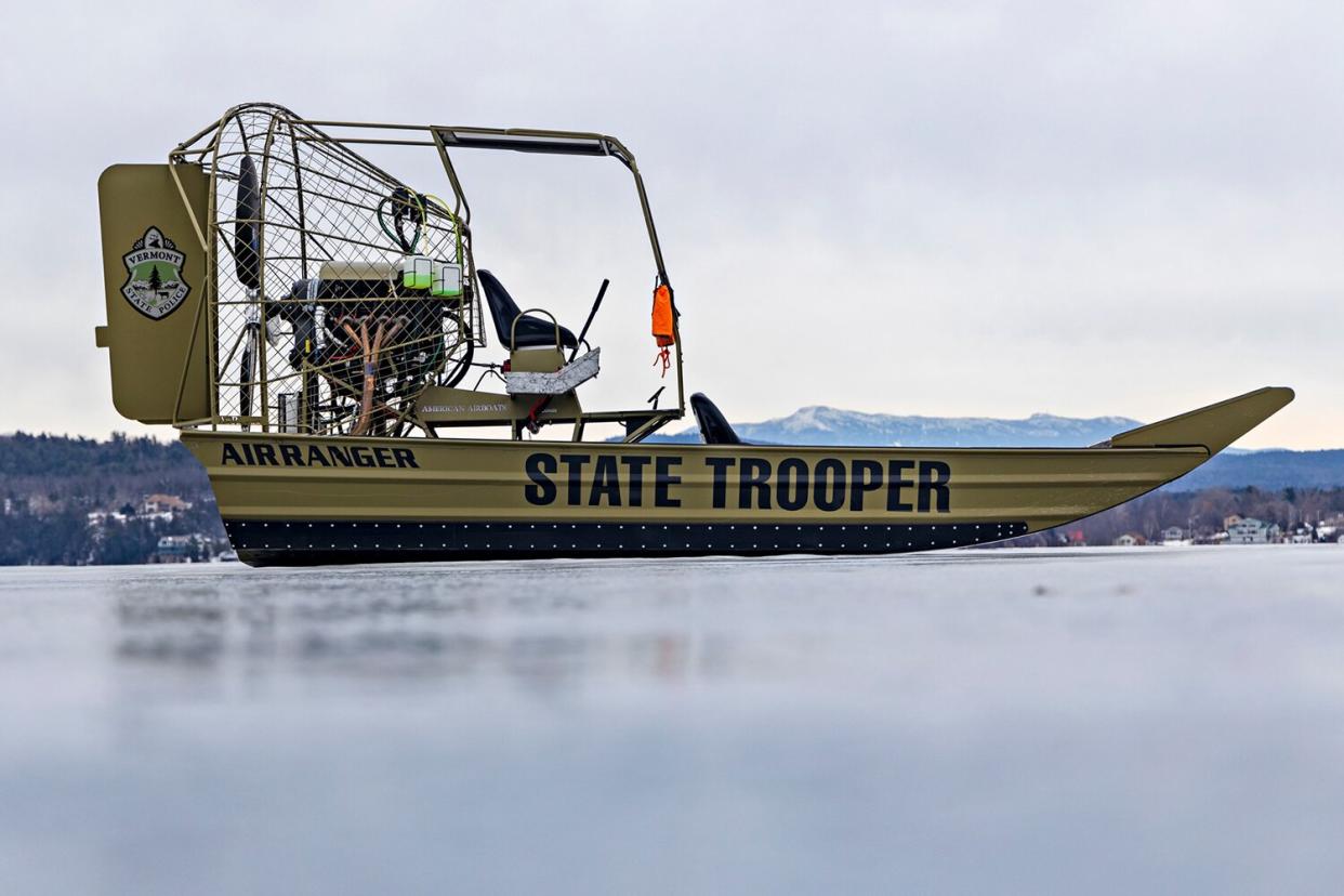 Vermont State Police demonstrate a new airboat on Lake Champlain's Malletts Bay