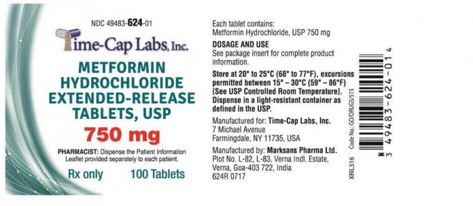 Marksans Pharma’s Metformin Hydrochloride Extended-Release Tablets, 750 mg, were part of an extended recall on Oct. 2, 2020.