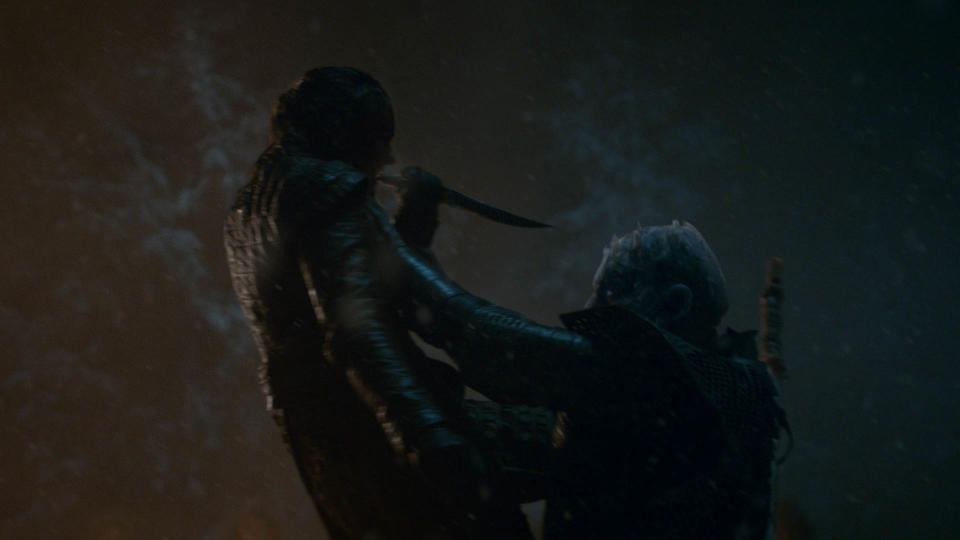 Arya Stark (Maisie Williams) tries to kill the Night King on Game of Thrones. | Helen Sloan—HBO