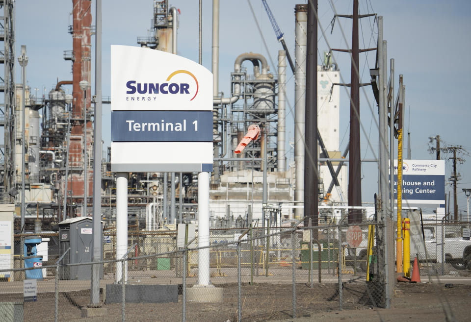 The Suncor refinery Saturday, Feb. 25, 2023, in Commerce City, Colo. (AP Photo/David Zalubowski)