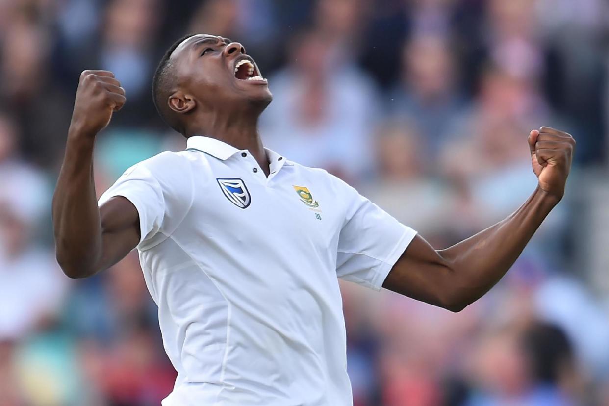 Rabada celebrates the wicket of Dawid Malan on day one of the third Test: AFP/Getty Images