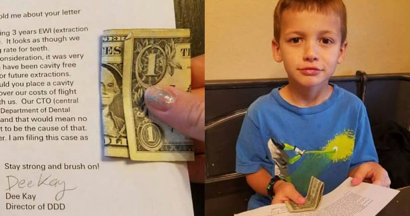 El niño recibió un dólar del hada de los dientes y decidió hacer un reclamo. La respuesta se viralizó. Foto: Imgur