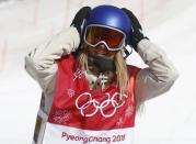 Snowboarding - Pyeongchang 2018 Winter Olympics - Women's Big Air Qualifications - Alpensia Ski Jumping Centre - Pyeongchang, South Korea - February 19, 2018 - Anna Gasser of Austria reacts. REUTERS/Kai Pfaffenbach