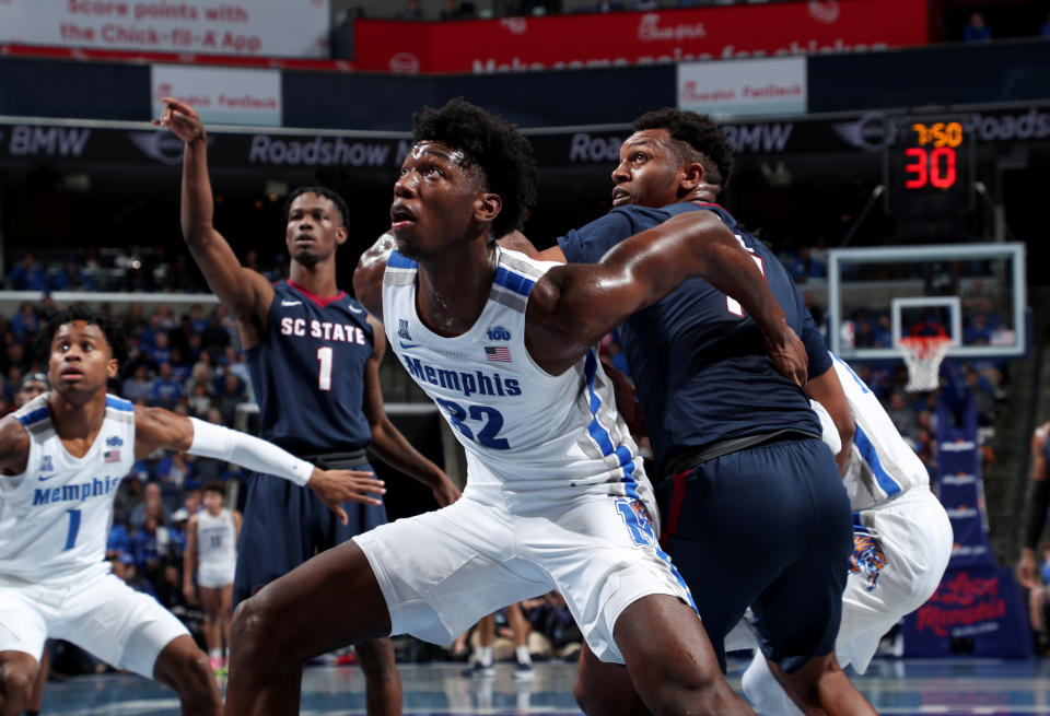 MEMPHIS, TN - NOVEMBER 5: James Wiseman #32 of the Memphis Tigers dunks the ball against the South Carolina State Bulldogs during a game on November 5, 2019 at FedExForum in Memphis, Tennessee. Memphis defeated South Carolina State 97-64. (Photo by Joe Murphy/Getty Images)