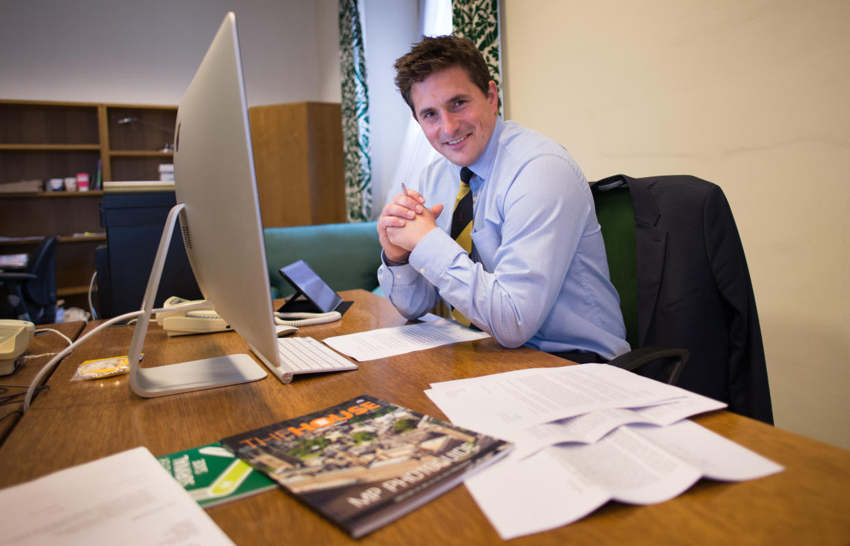 Plymouth MP Johnny Mercer at his office at the Houses of Parliament in London before making his first speech to the House of Commons.