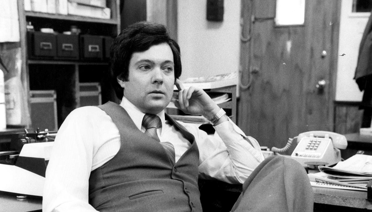 Brad Byrd in the old Channel 25 newsroom in 1978.