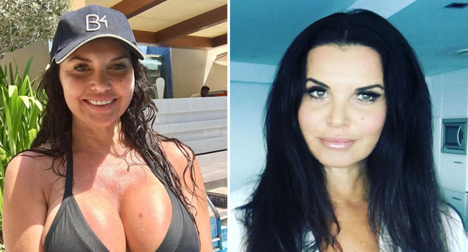 Pictured is Suzi Taylor (left) in a bikini and baseball cap and (right) in a selfie with black hair. 