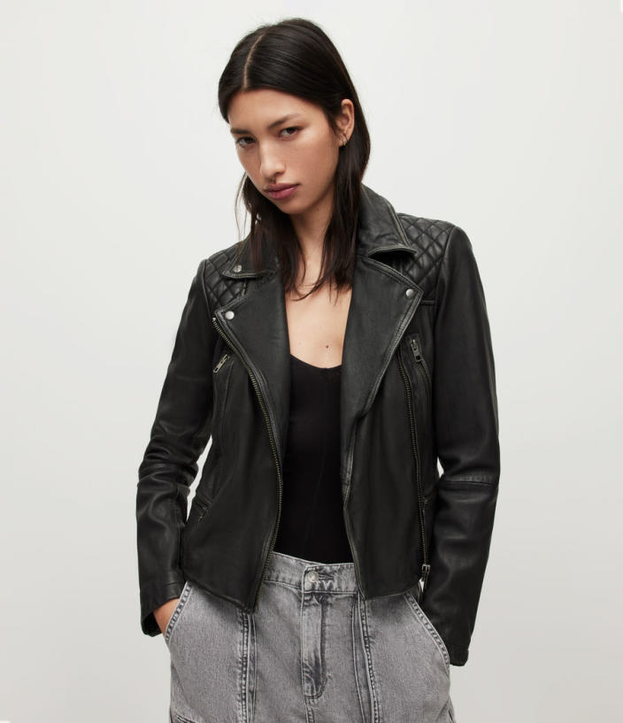 Womens Cargo Leather Biker Jacket (black_grey) - Image 1