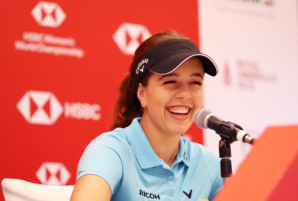 Georgia Hall of England speaks to the media during a press conference prior to the HSBC Women’s World Championship at Sentosa Golf Club on February 26, 2019. (PHOTO: Lionel Ng/Getty Images)