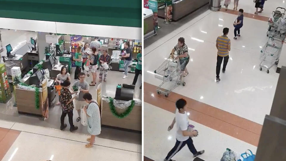 The shoppers could be seen frantically purchasing the formula, dumping it in a trolley and racing back into the store. Source: Facebook/Shane Conroy