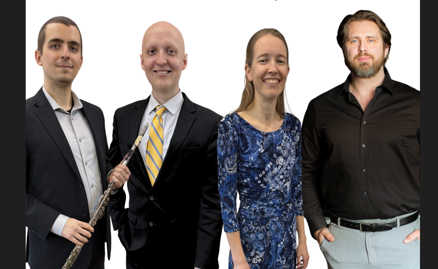 March 6 performers will be flutist Paul Mizzi, left, and pianists Alex Gilson, Clara Nielsen and Andrzej Kozlowski.