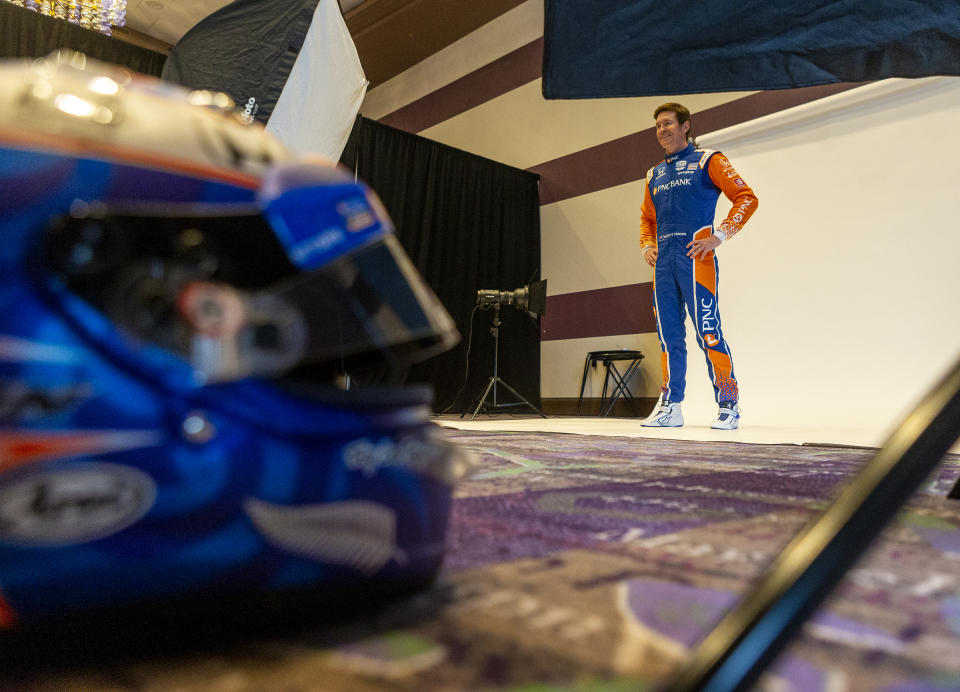 IndyCar driver Scott Dixon poses for photos during IndyCar auto racing media day, Monday, Feb. 11, 2019, in Austin, Texas. (AP Photo/Stephen Spillman)