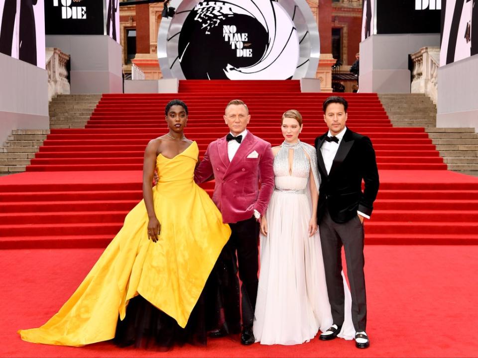 Lashana Lynch, Daniel Craig, Léa Seydoux, and Cary Joji Fukunga (Jeff Spicer/Getty Images for EON Productions, Metro-Goldwyn-Mayer Studios, and Universal Pictures)