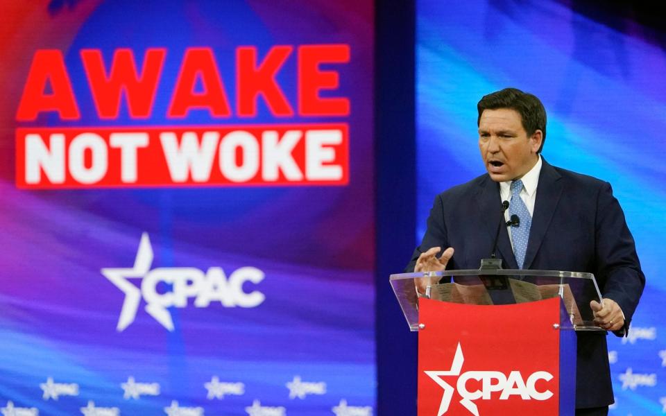 Florida Governor Ron DeSantis speaks at the Conservative Political Action Conference (CPAC) in Orlando in February 2022 - AP/John Raoux