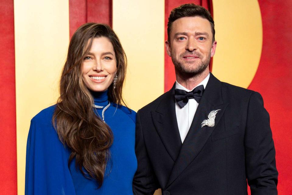 <p>Christopher Polk/Variety via Getty</p> Jessica Biel and Justin Timberlake at the Vanity Fair Oscar Party in Beverly Hills on March 10, 2024