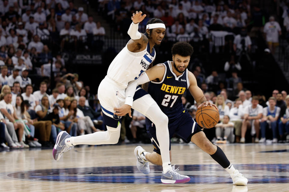 Jamal Murray hit another big playoff shot Sunday to help propel the Nuggets to victory.  (David Berding/Getty Images)