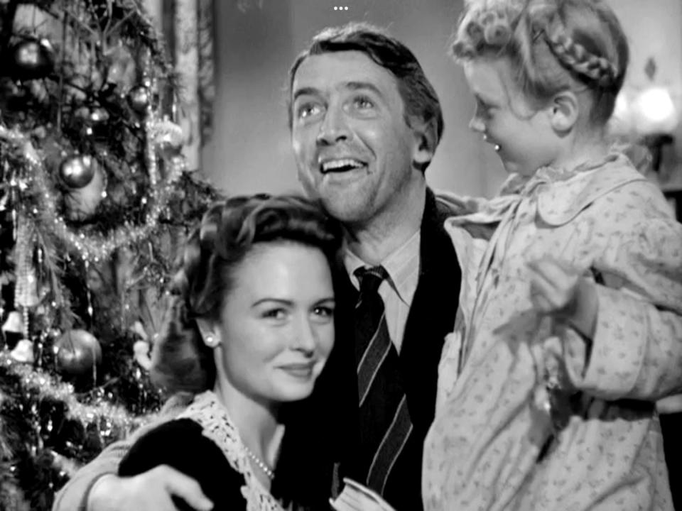 From left, Donna Reed, James Stewart and Karolyn Grimes are Mary, George and Zuzu Bailey in the 1946 Frank Capra film "It's a Wonderful Life."