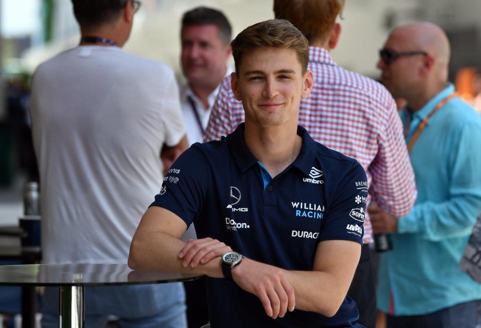 American driver Logan Sargeant at the Williams Racing paddock area at the Formula 1 Crypto.com Miami Grand Prix, Saturday, May 7, 2022 in Miami Gardens.