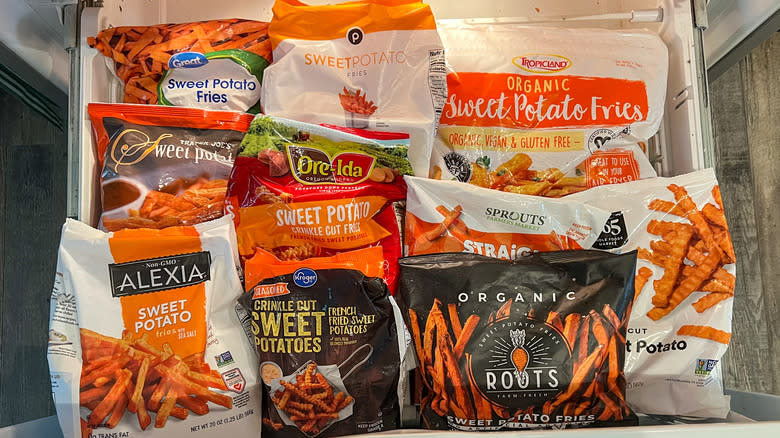 Frozen sweet potato fries in freezer drawer