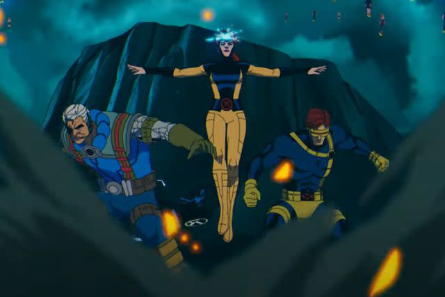 <p>YouTube/Marvel</p> Cable, Jean, and Cyclops in 'X-Men '97'