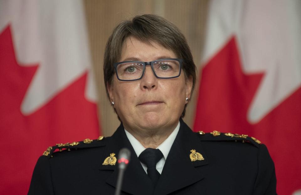 <span class="caption">RCMP Commissioner Brenda Lucki listens to a question during a news conference in 2020.</span> <span class="attribution"><span class="source">THE CANADIAN PRESS/Adrian Wyld</span></span>