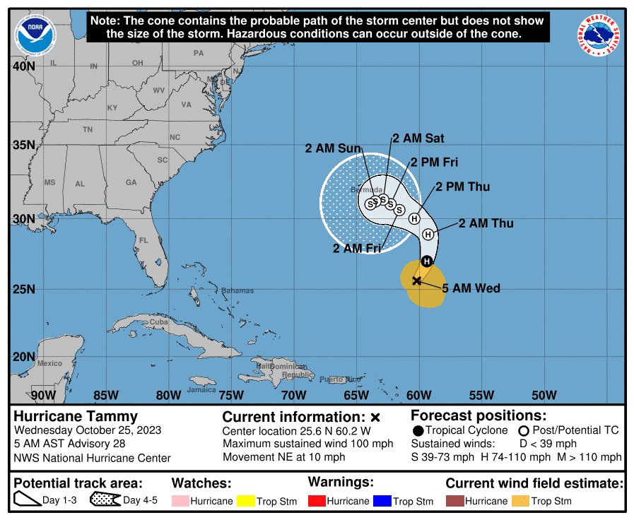 Hurricane Tammy strengthened to a Category 2 hurricane Wednesday morning. The storm's long-range forecast is not certain, but currently it is expected to impact Bermuda as it heads back towards the U.S.