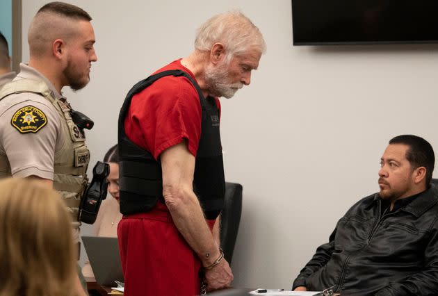 George Alan Kelly, center, enters court for his preliminary hearing in Nogales Justice Court in Nogales, Arizona, on Feb. 22, 2023.