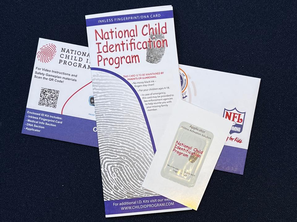 Local officials will begin passing out thousands of Child ID kits thanks to a partnership with the NFL Alumni Caring for Kids Campaign, officials announced during a press conference at Nissan Stadium Wednesday, April 24, 2024.