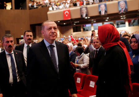 Turkish President Tayyip Erdogan arrives at a meeting of his ruling AK Party (AKP) in Istanbul, Turkey, August 20, 2017. REUTERS/Murad Sezer