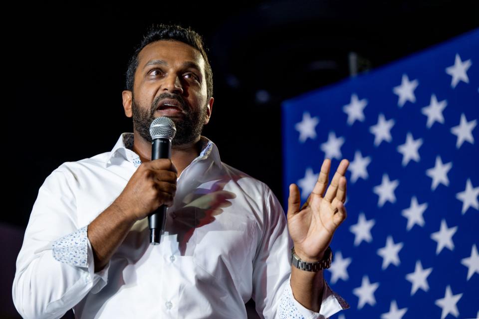 TUCSON, ARIZONA - JULY 31: Kash Patel, a former chief of staff to then-acting Secretary of Defense Christopher Miller, speaks during a campaign event for Republican election candidates at the Whiskey Roads Restaurant & Bar on July 31, 2022 in Tucson, Arizona. With less than two days to go before the Arizona primary election, candidates continue campaigning across the state. (Photo by Brandon Bell/Getty Images)