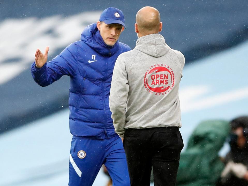 <p>Chelsea and City managers Thomas Tuchel and Pep Guardiola</p> (POOL/AFP via Getty Images)