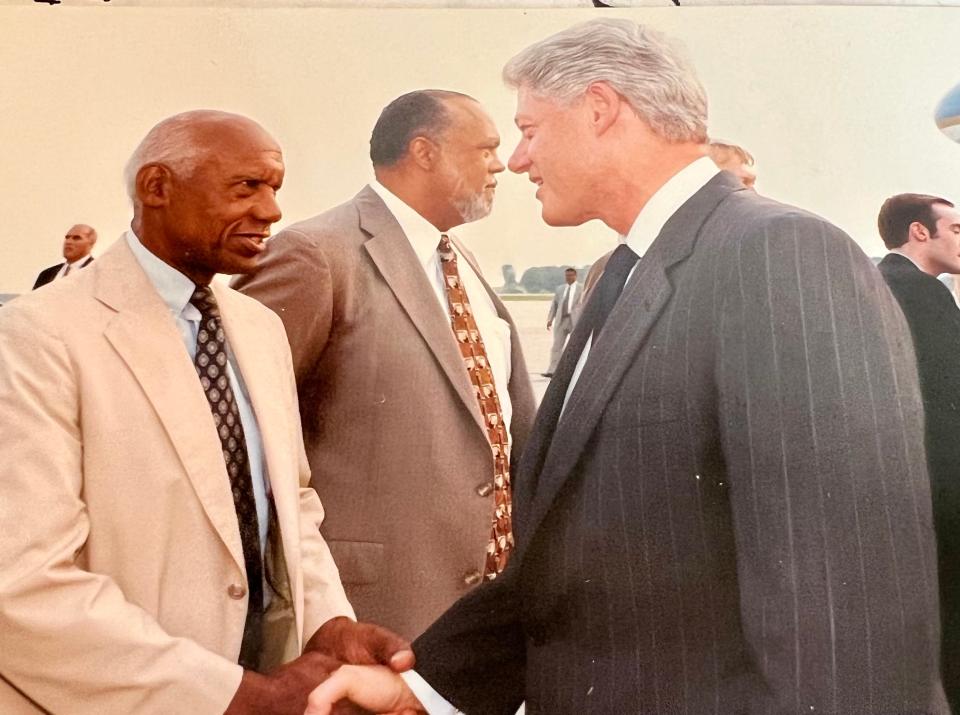 Tuggle met President Bill Clinton during his efforts to exonerate the Port Chicago 50. While one of the men was eventually pardoned, the U.S. has yet to recognize the injustice Black soldiers endured during World War II.