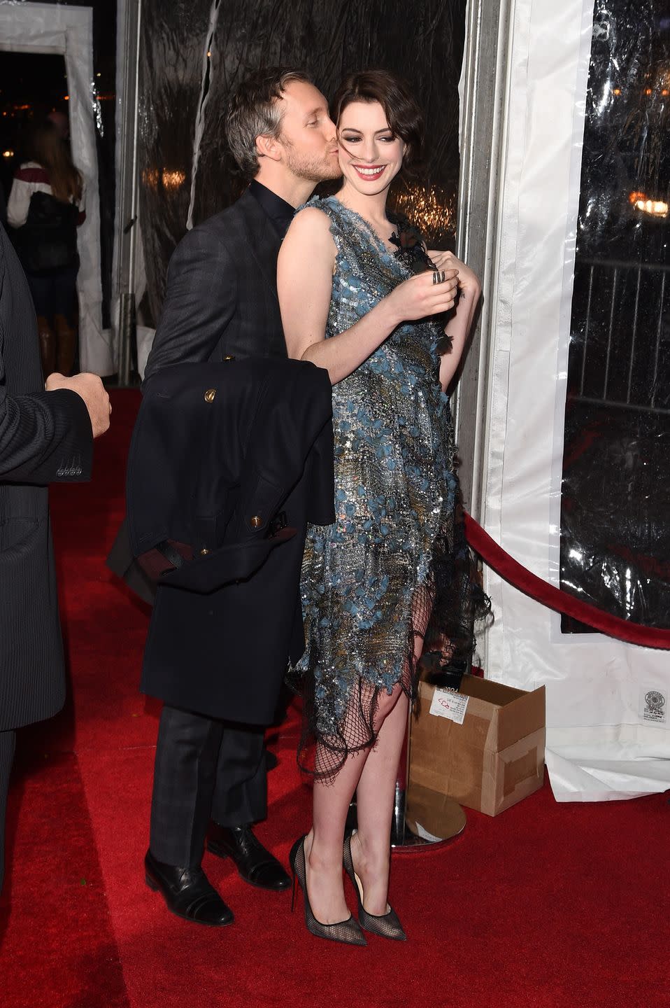 <span class="caption">Shulman and Hathaway at the <em>Interstellar</em> premiere in New York in 2014. </span><span class="photo-credit">Andrew H. Walker - Getty Images</span>