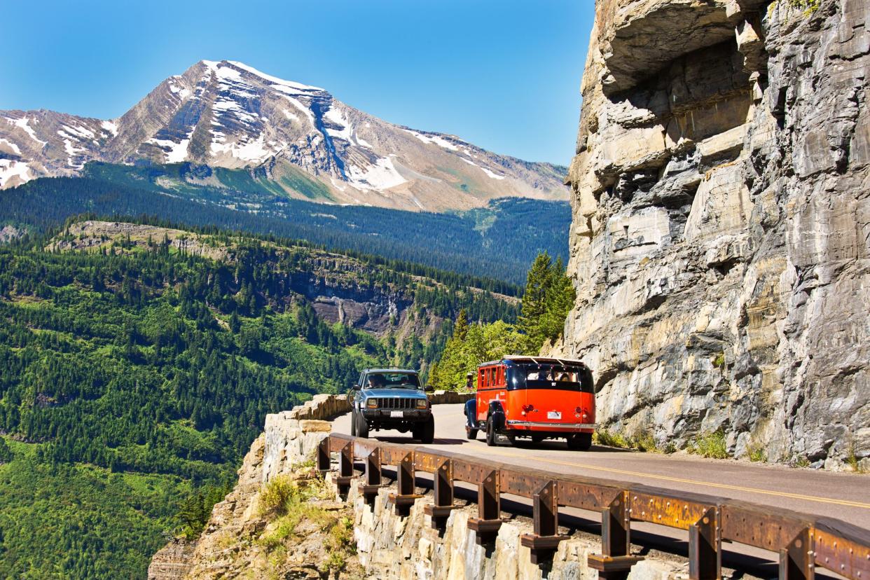 Glacier National Park, Montana, USA - August 8, 2016: Visitors to Glacier National Park touring the park along the breathtaking