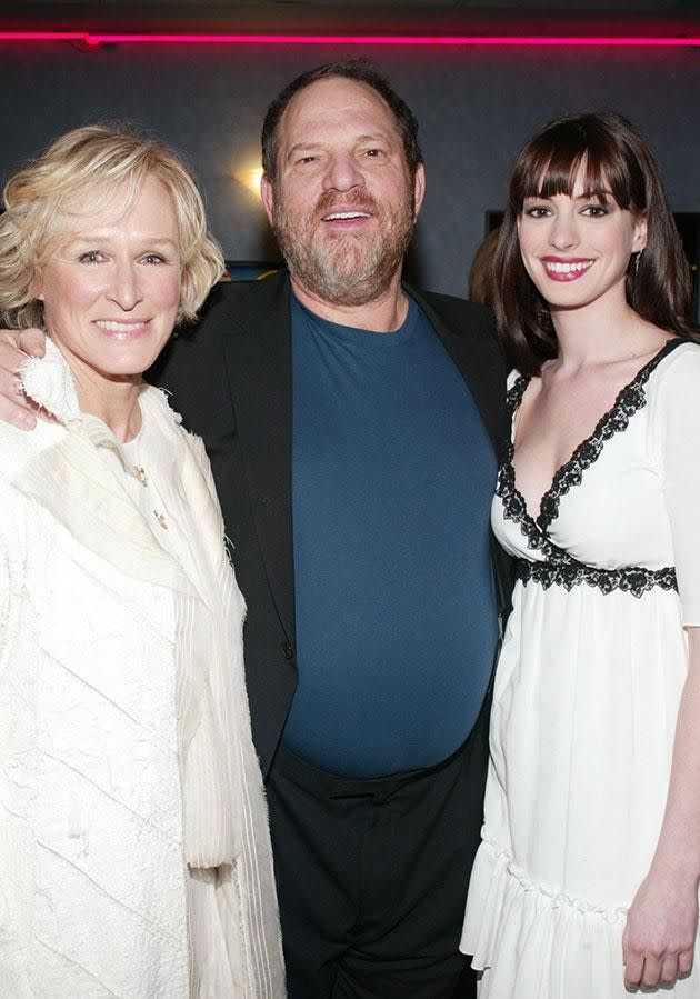 Glenn and Meryl are some of the biggest names to speak out against Harvey. The producer and actress with Anna Hathaway. Source: Getty