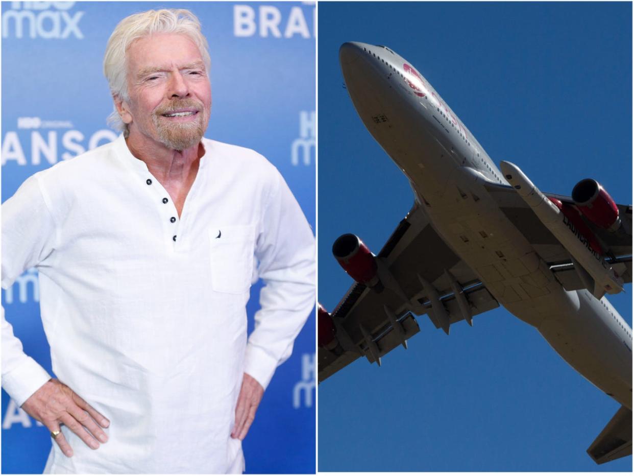 Richard Branson next to Virgin Orbit's Cosmic Girl