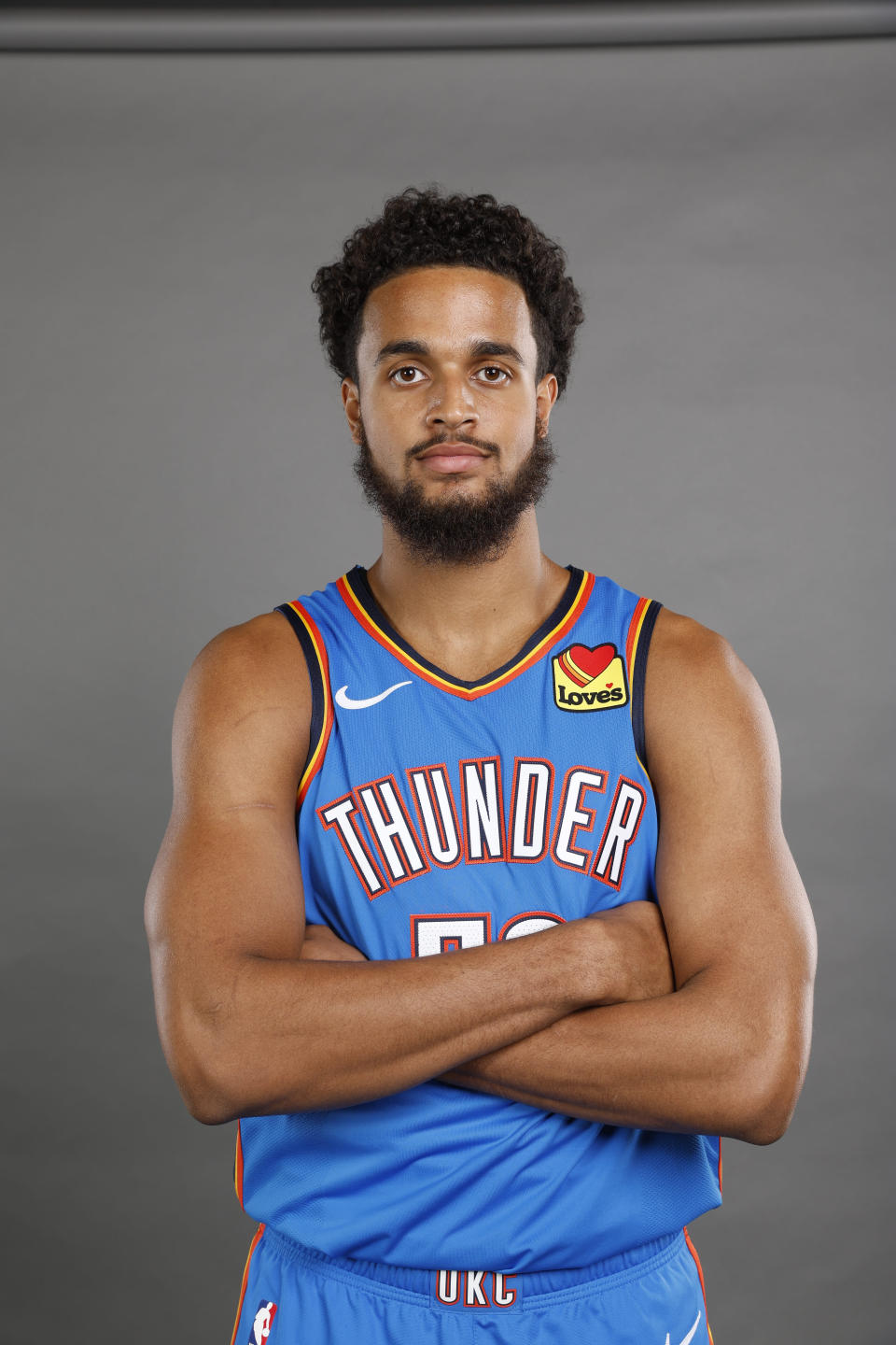 Oct 2, 2023; Oklahoma City, OK, USA; Oklahoma City Thunder forward Jeremiah Robinson-Earl (50) poses for a photo during media day at Oklahoma City Convention Center. Mandatory Credit: Alonzo Adams-USA TODAY Sports