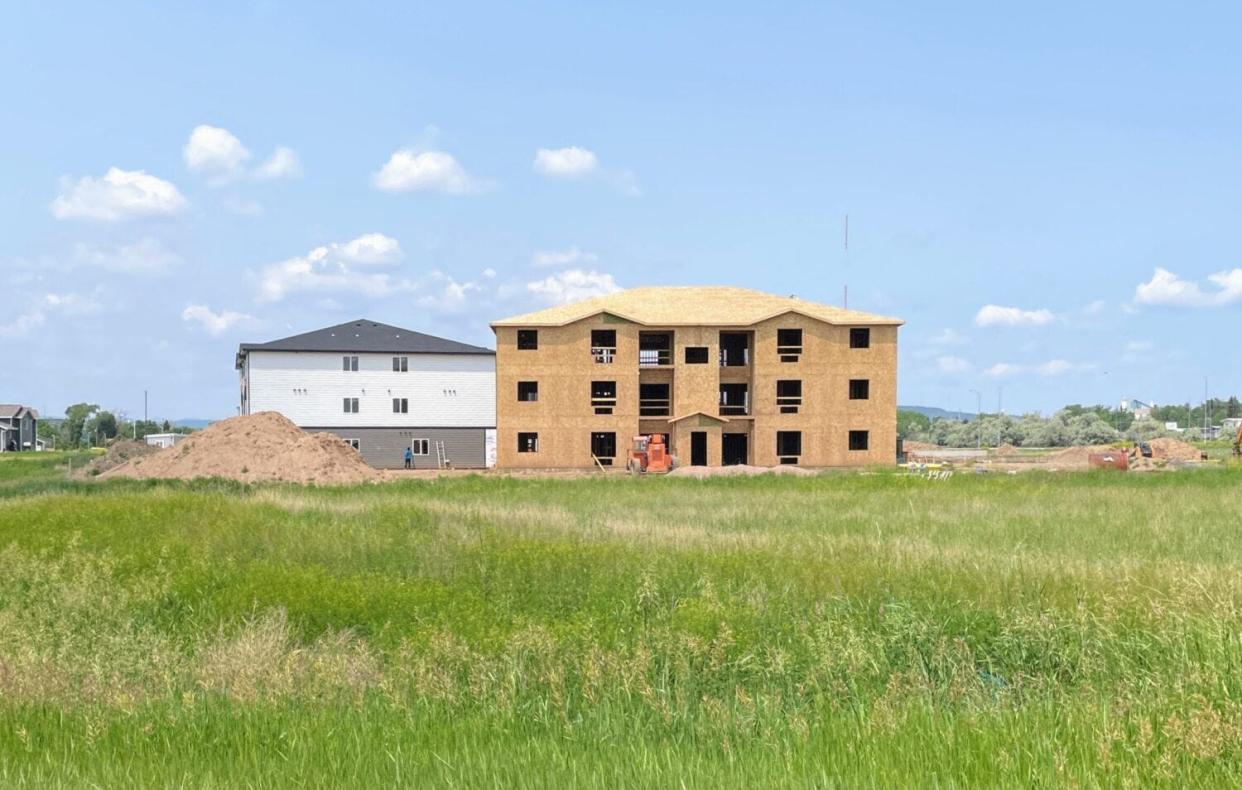 An apartment building under construction on June 13, 2023, in eastern Rapid City.