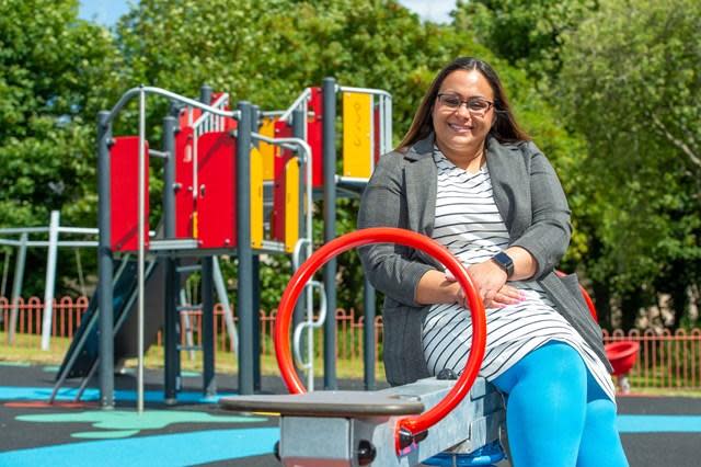 Glasgow Times: Cllr Campbell at Durrockstock Park play park