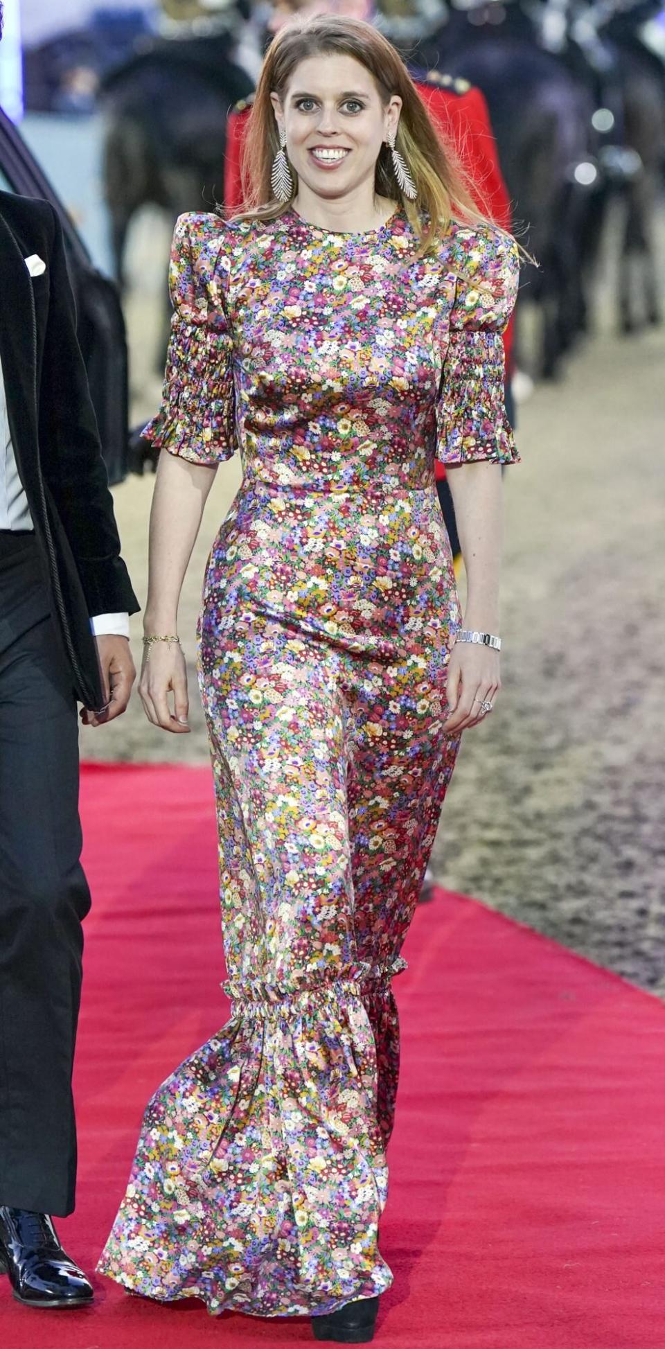 Princess Beatrice arrives during the charity preview night of A Gallop Through History Platinum Jubilee celebration at the Royal Windsor Horse Show at Windsor Castle.