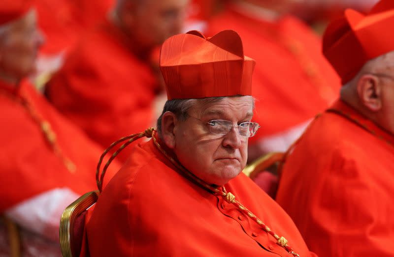 FILE PHOTO: Cardinal Raymond Leo Burke attends a consistory as Pope Francis elevates five Roman Catholic prelates to the rank of cardinal, at Saint Peter's Basilica at the Vatican