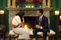 <p>Rachel Lindsay and Blake K. on ABC’s <i>The Bachelorette</i>. <br>(Photo: Paul Hebert/ABC) </p>