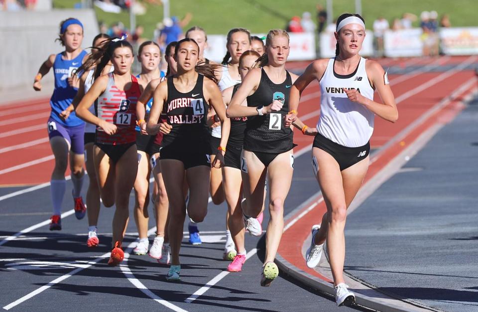 Ventura's Sadie Engelhardt leads the field in the girls' 1,600 meters.